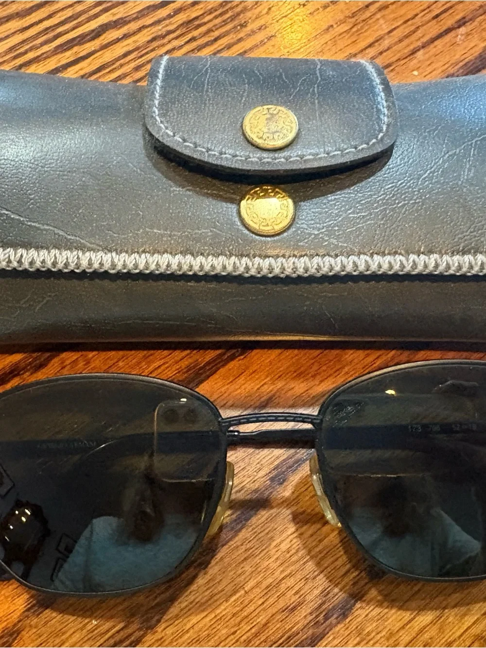 Giorgio Armani Black Metal Frame Sunglasses with Dark Green Lenses